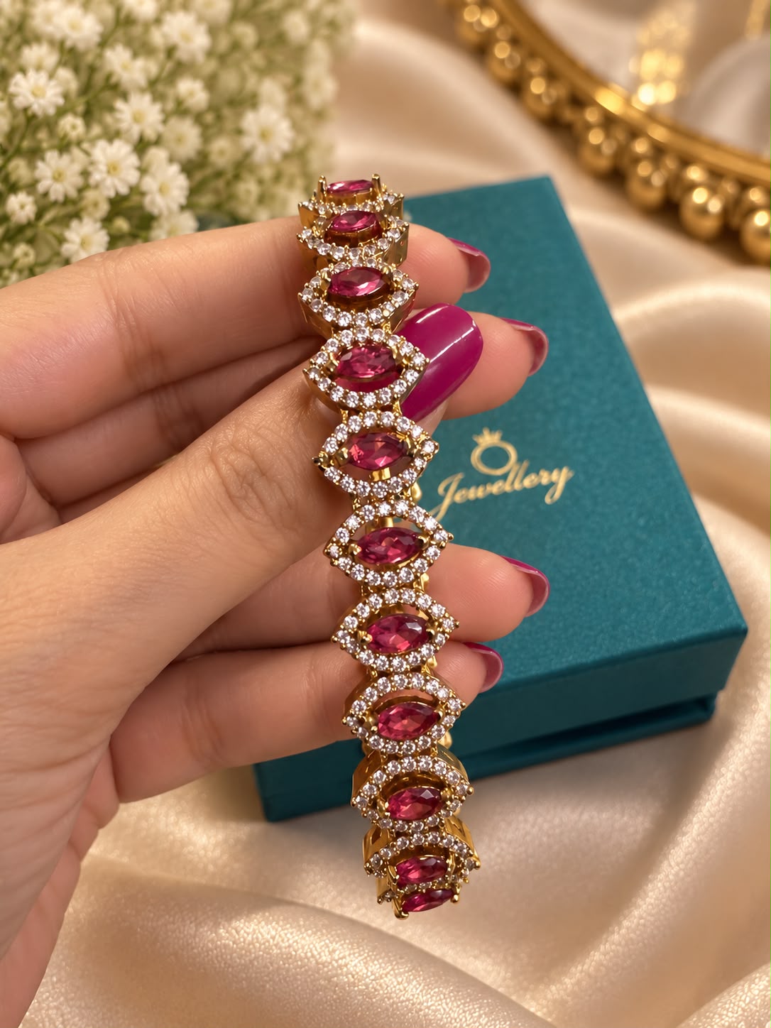 The Gemstone Link Bracelet, Ruby Pink, view 3