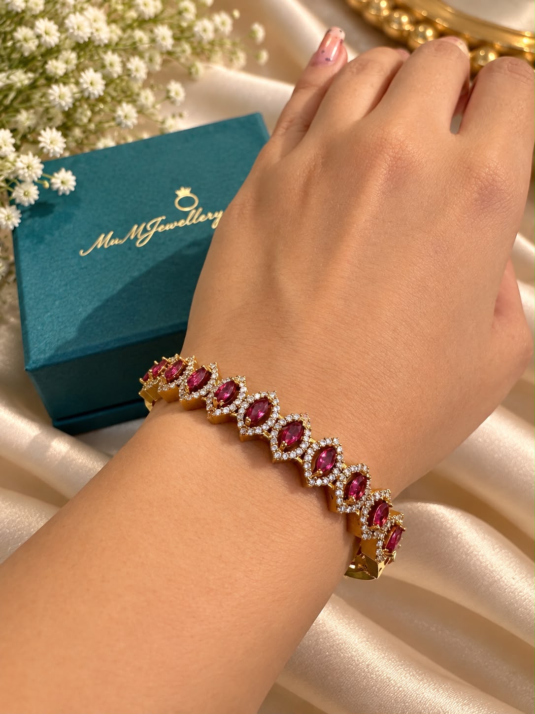 The Gemstone Link Bracelet, Ruby Pink, view 4