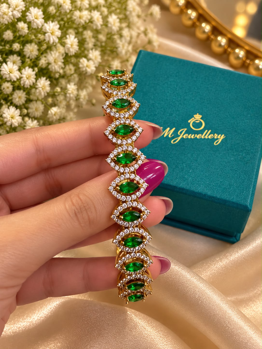 The Gemstone Link Bracelet, Emerald Green, view 3