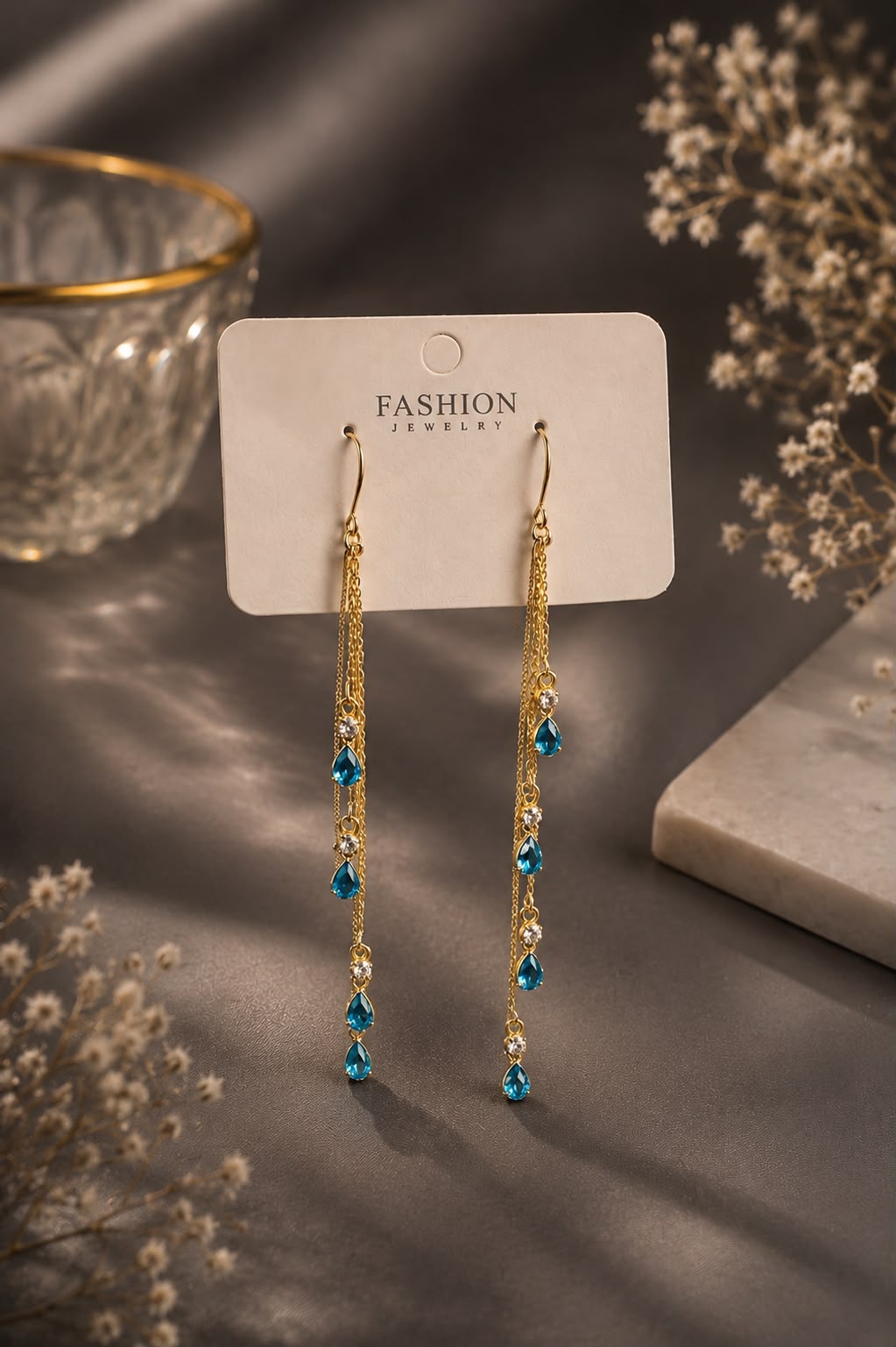Cascade Teardrop Earrings, Ocean Sapphire, view 1