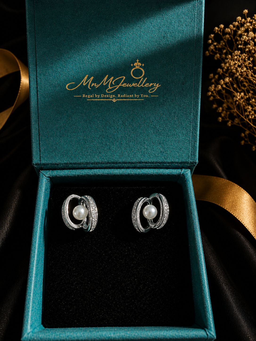 Lumière Pearl Studs, Silver, view 3