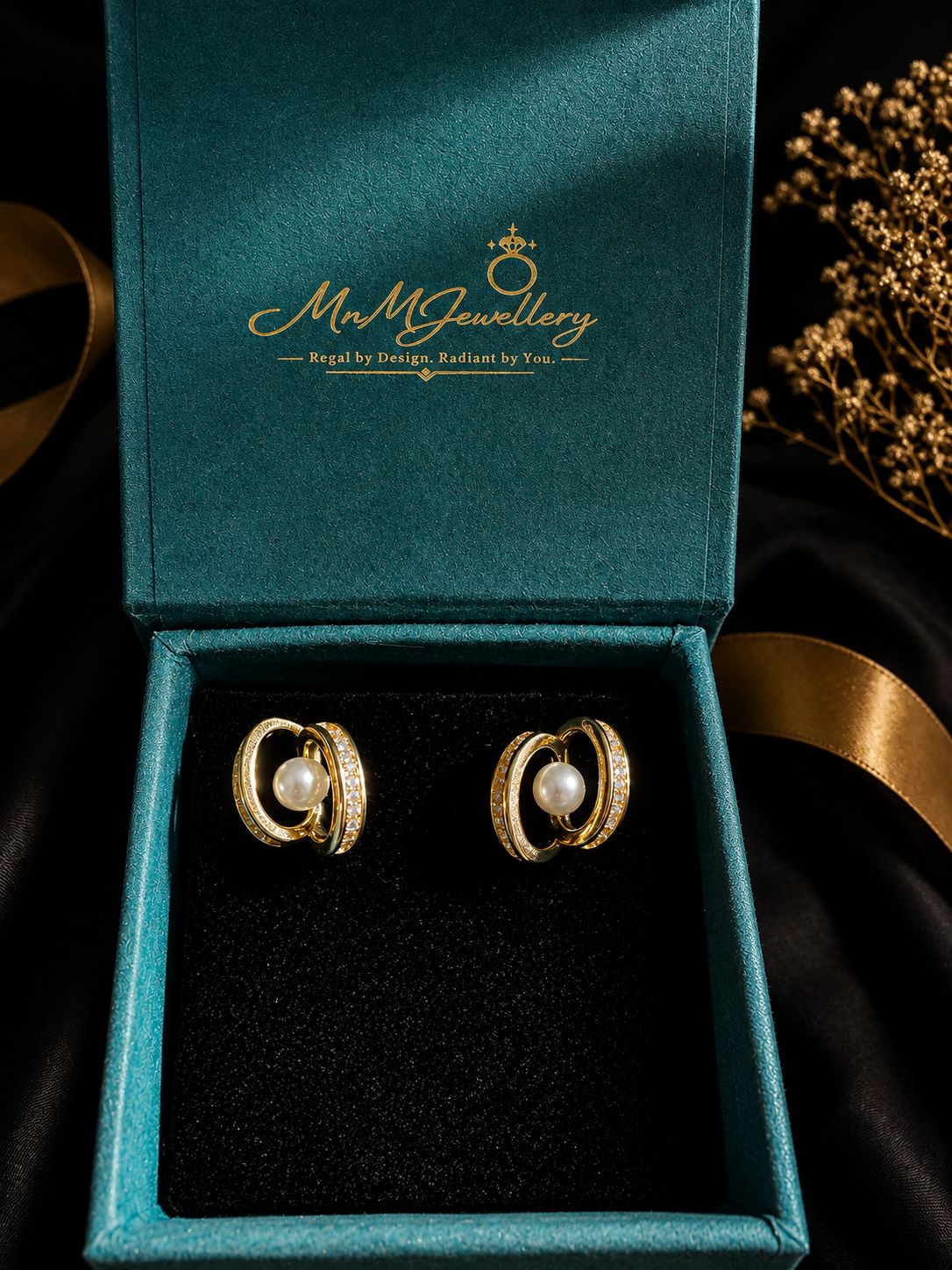 Lumière Pearl Studs, Gold, view 3